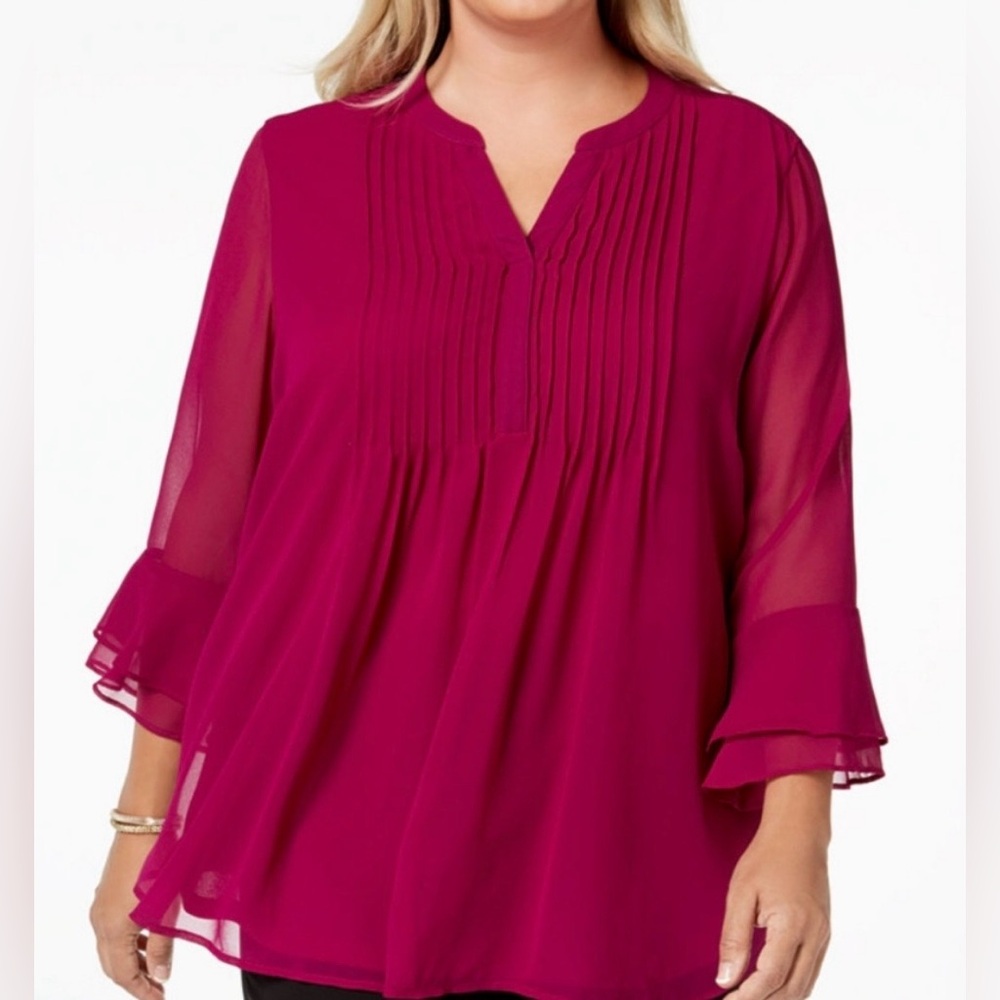Charter Club Women’s Blouse Size 0X NEW Long-Sleeves Top Pintuck Shirt BERRY!